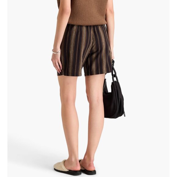 NWT JAMES PERSE Black & Brown Striped Cotton-Linen Drawstring Shorts Size 2/M - Picture 2 of 5